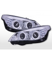 Phares Xénon Angel Eyes avec anneaux de feux de stationnement éclairés à LED BMW Série 5 E60/E61 2008-2010 chromé…