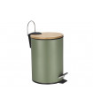 Poubelle a pedale - 3 l - Metal vert - Couvercle en bambou…