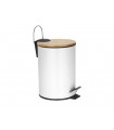 Poubelle a pedale - 3 l - Metal blanc - Couvercle en bambou…