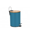 Poubelle a pedale - 3 l - Metal bleu - Couvercle en bambou…