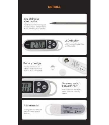 Thermomètre Numérique en Acier Inox, à lecture instantanée