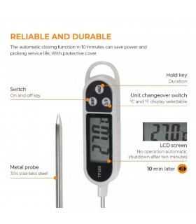 Thermomètre de Cuisine, Numérique en Acier Inox, à lecture instantanée