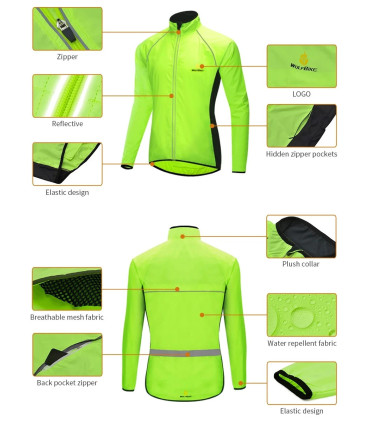WOSAWE hommes coupe-vent imperméable réfléchissant veste de cyclisme vtt vélo à manches longues