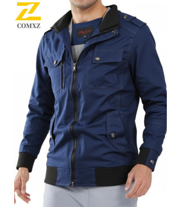 Veste d\'automne légère en coton pour hommes, couleur unie, fermeture éclair complète, grande ta