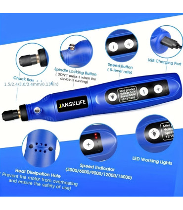 [Orange-115pcs] JANGKLIFE USB Kit d\'outils rotatifs sans fil stylo de gravure sur bois bricolag