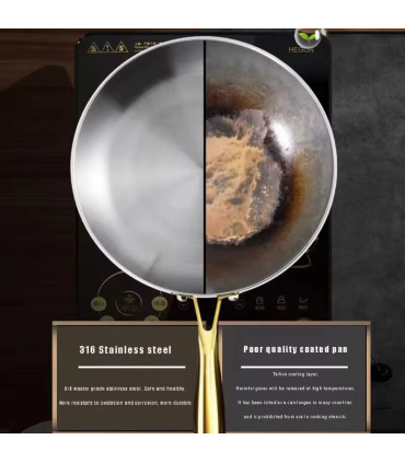 Poêle à frire de cuisine en acier inoxydable 316, poêle à frire antiadhésive non revêtue, marmi