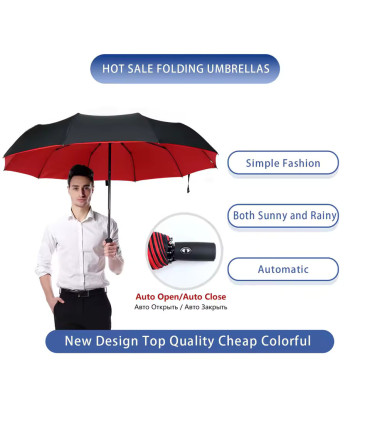 [Red] Parapluie à double couche entièrement automatique, coupe-vent