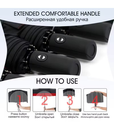 [Black] Parapluie à double couche entièrement automatique, coupe-vent