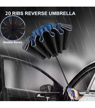 [Black] Parapluie pliant inversé entièrement automatique pour hommes et femmes, avec bande réfl