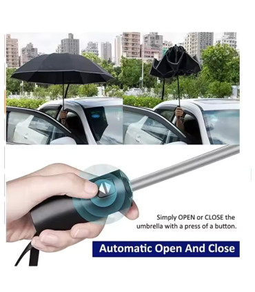 [White] Parapluie pliant inversé entièrement automatique pour hommes et femmes, avec bande réfl