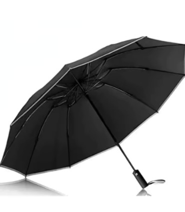 [White] Parapluie pliant inversé entièrement automatique pour hommes et femmes, avec bande réfl