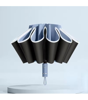 [Green] Parapluie pliant inversé entièrement automatique pour hommes et femmes, avec bande réfl