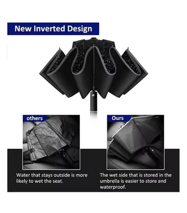[Pink] Parapluie pliant inversé entièrement automatique pour hommes et femmes, avec bande réflé