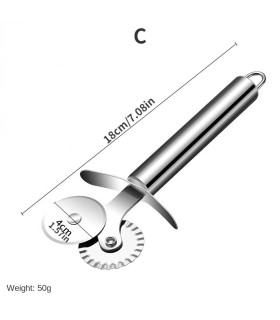 [Silver C] Couteau à pizza en acier inoxydable, outils à gâteaux, ciseaux à roues, gadgets de c