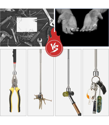 [5Pcs] Ensemble d\'outils de ramassage magnétique télescopique, miroir d\'inspection, lampe de po