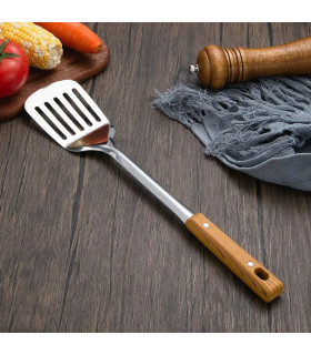[Leaky shovel] Spatule à manche en Imitation de Grain de bois en acier inoxydable, pelle qui fu