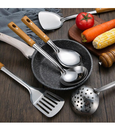 [Leaky shovel] Spatule à manche en Imitation de Grain de bois en acier inoxydable, pelle qui fu