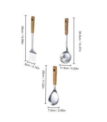 [Leaky shovel] Spatule à manche en Imitation de Grain de bois en acier inoxydable, pelle qui fu