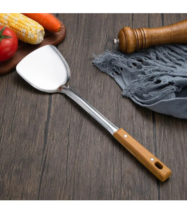 [Rice spoon] Spatule à manche en Imitation de Grain de bois en acier inoxydable, pelle qui fuit