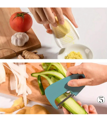 [1 Set(5Pcs) Blue] Ensemble d\'outils de cuisine multifonctionnels 5 en 1, éplucheur, coupe-Pizz
