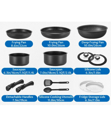 [Black Ensembe de plus de cina pièces GERMANY] Batterie de cuisine à induction 13 pièces, ensem