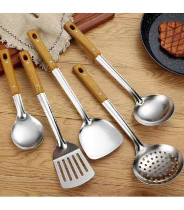 [Leaky shovel] Ensemble de spatule de cuisine en acier inoxydable, manche brûlant, cuillère, pa