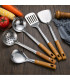 [5pcs] Ensemble de spatule de cuisine en acier inoxydable, manche brûlant, cuillère, passoire, 