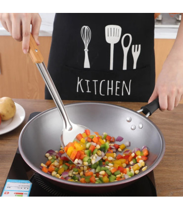 [5pcs] Ensemble de spatule de cuisine en acier inoxydable, manche brûlant, cuillère, passoire, 