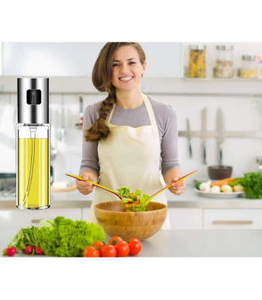 [Silver] Pulvérisateur d\'huile d\'olive, bouteille en verre de qualité alimentaire avec tête de 