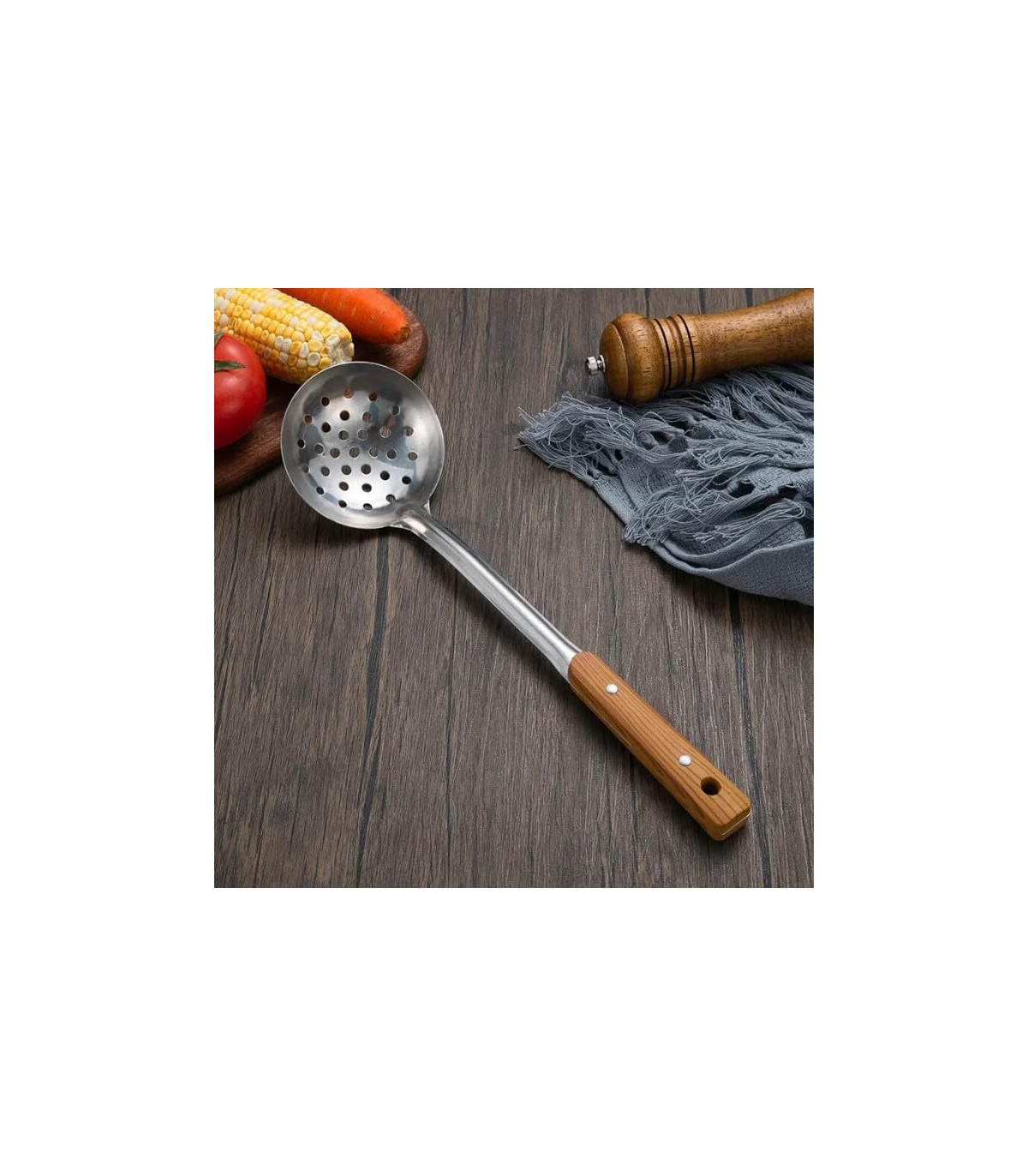 [Strainer] Spatule à manche en Imitation de Grain de bois en acier inoxydable, pelle qui fuit,