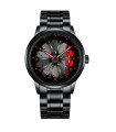 [Black Red] Orologio da polso da uomo in acciaio inossidabile con cinturino in pelle