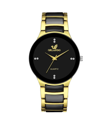 [HS] Montre d\'affaires à quartz en acier pour hommes, cadran noir, offre spéciale