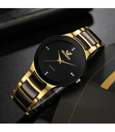 [HS] Montre d\'affaires à quartz en acier pour hommes, cadran noir, offre spéciale