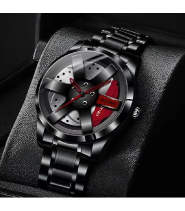 [Red] Mode hommes voiture roue montres de luxe en acier inoxydable montre étanche pour hommes Q