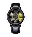 [Yellow P] Moda de hombres reloj de rueda de coche de lujo de acero inoxidable reloj resistente al agua para hombres