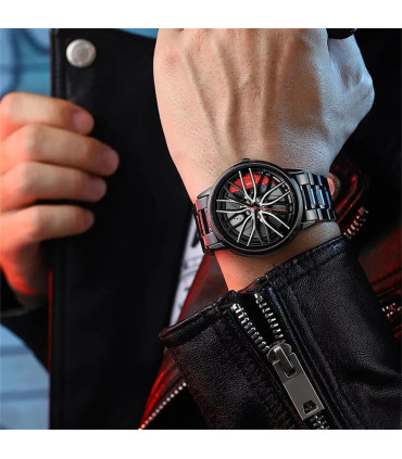 [Black B] Montres de voiture pour hommes, montre-bracelet à Quartz étanche en acier inoxydable,