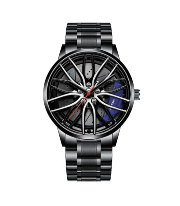 [Black C] Montres de voiture pour hommes, montre-bracelet à Quartz étanche en acier inoxydable,