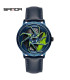 [Leather Blue Green] SANDA-Montre de sport étanche en acier inoxydable pour homme, jante de voi