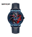 PRESTATIC.FR - [Cuero Azul Rojo] SANDA-Reloj deportivo resistente al agua de acero inoxidable para hombre, borde de coche