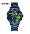 PRESTATIC.FR - [Acciaio Blu Verde] SANDA - Orologio sportivo impermeabile in acciaio inossidabile per uomo, ghiera dell'auto.