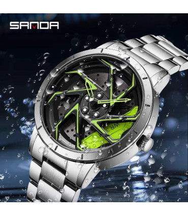 [Steel Blue Green] SANDA-Montre de sport étanche en acier inoxydable pour homme, jante de voitu