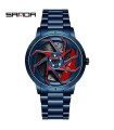 [Steel Blue Red] SANDA-Waterproof stainless steel sports watch for men, car rim