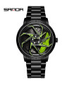 PRESTATIC.FR - [Steel Black Green] SANDA-Waterproof stainless steel sports watch for men, car rim