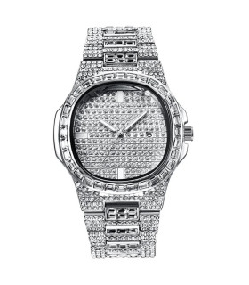 [Argent Oui] Montre de luxe vintage pour homme, bracelet en alliage, diamant, doré, date, quart