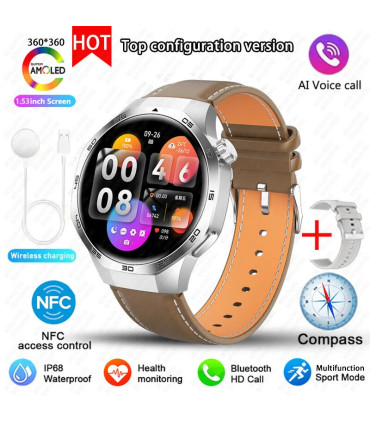 [GPS NFC Watch GT5Pro Brown leather] Nouveau pour Huawei montre GT5 Pro montre intelligente HD 