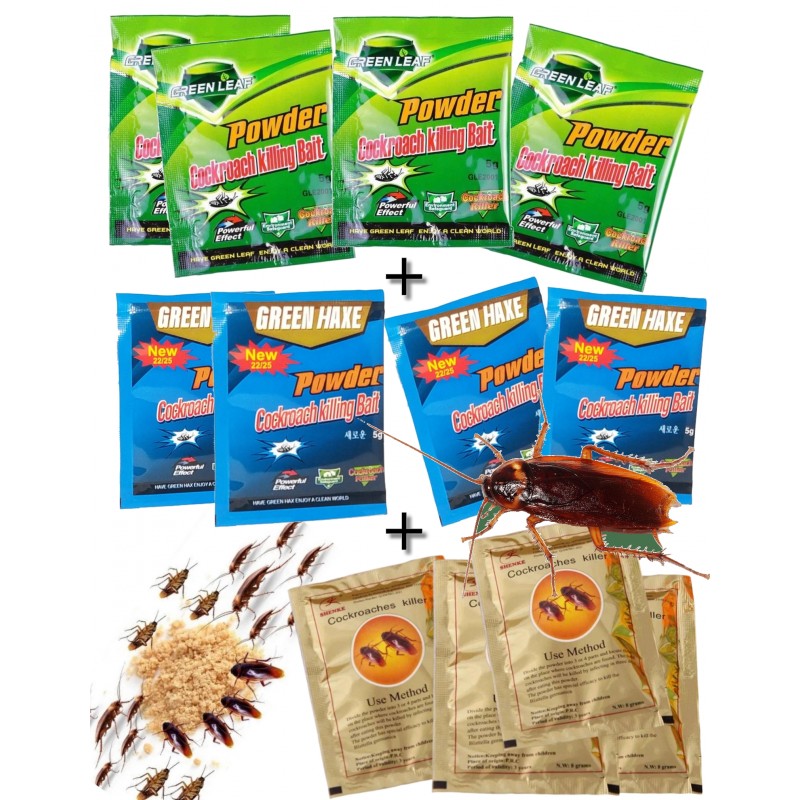 Set de 12 sobres de Anti-Polvo Rastrero, Anti-Cucaracha Anti-cucaracha, Hoja verde profesional