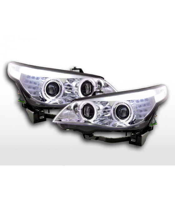 Phares - Phares avant xenon angel eyes LED BMW Série 5 E60 / E61 03-04 chrome