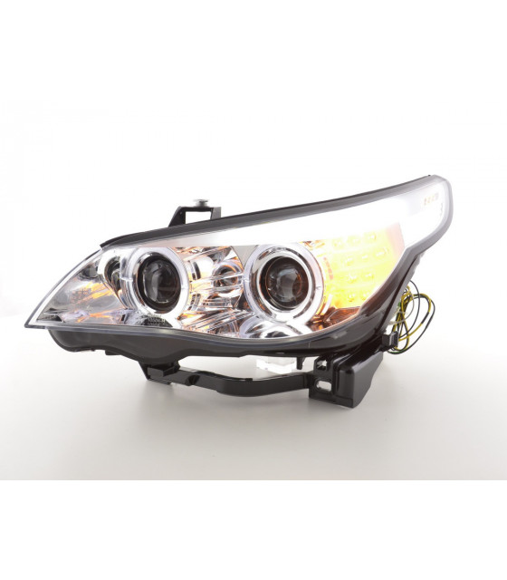 Phares - Phares avant xenon angel eyes LED BMW Série 5 E60 / E61 03-04 chrome