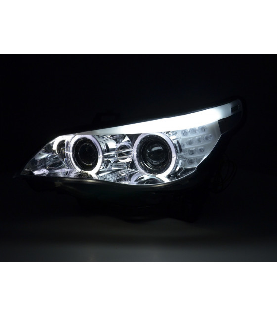 Phares - Phares avant xenon angel eyes LED BMW Série 5 E60 / E61 03-04 chrome