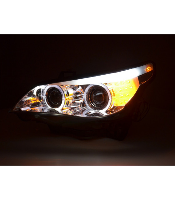 Phares - Phares avant xenon angel eyes LED BMW Série 5 E60 / E61 03-04 chrome